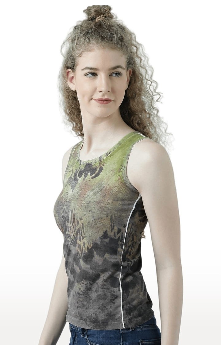 Women's Green & Grey Printed Tank Top