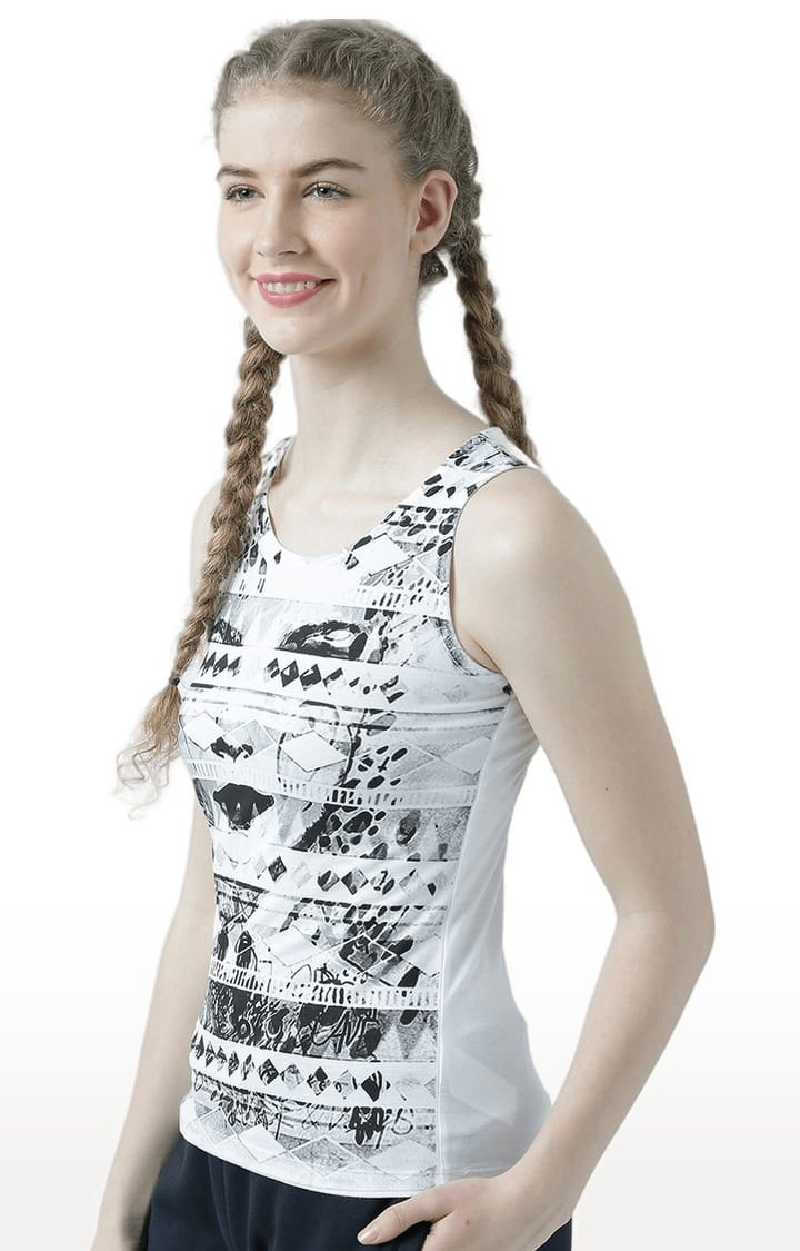 Women's White & Black Printed Tank Top
