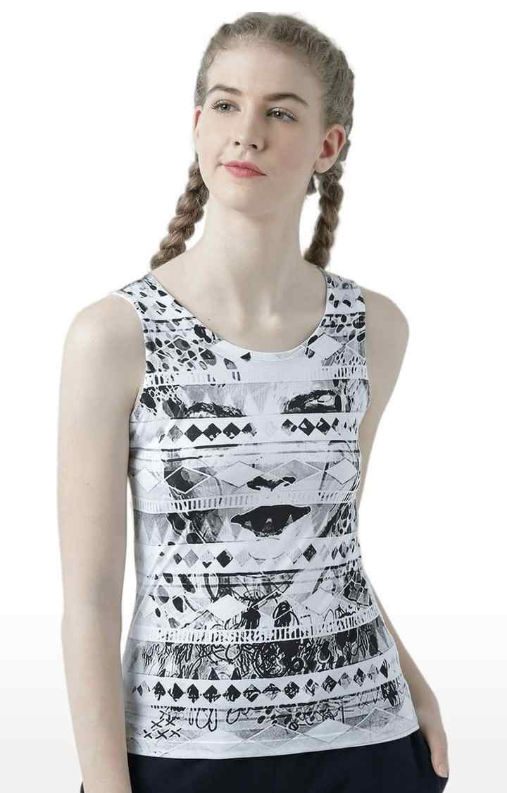 HUETRAP | Women's White & Black Printed Tank Top