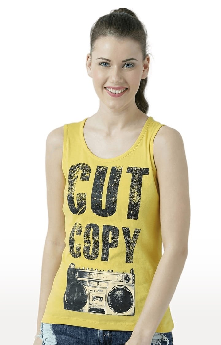 HUETRAP | Women's Yellow Typographic Tank Top
