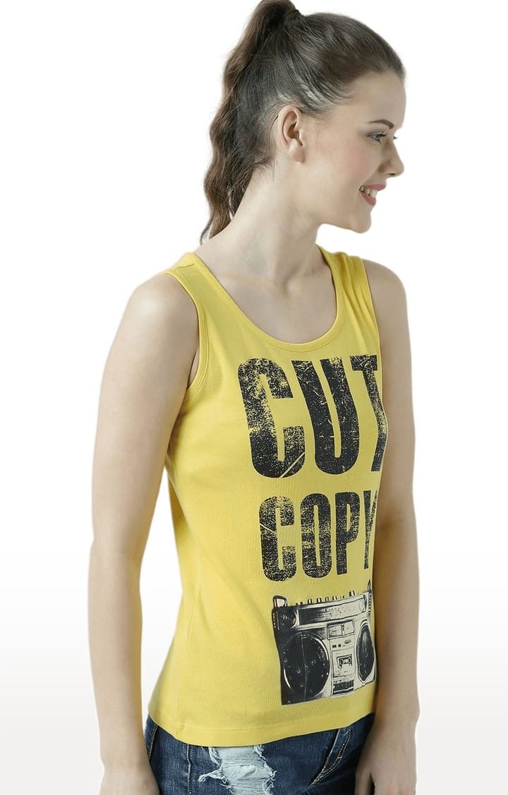 Women's Yellow Typographic Tank Top