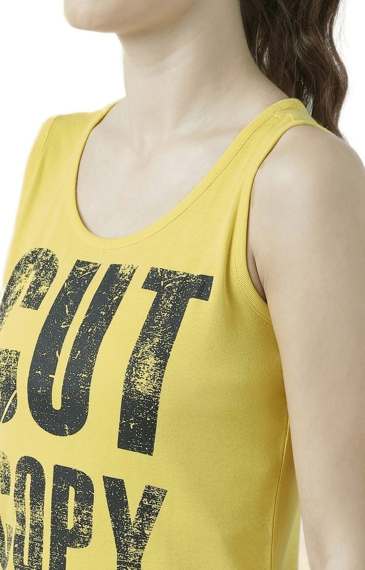 Women's Yellow Typographic Tank Top