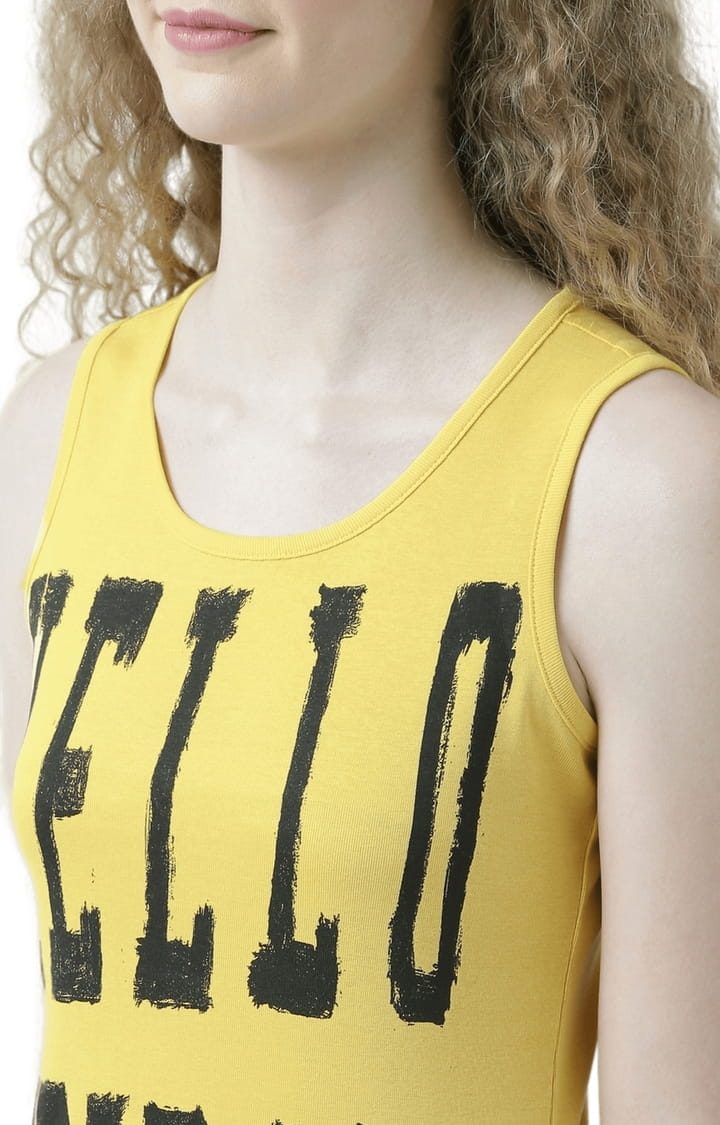 Women's Yellow Typographic Tank Top