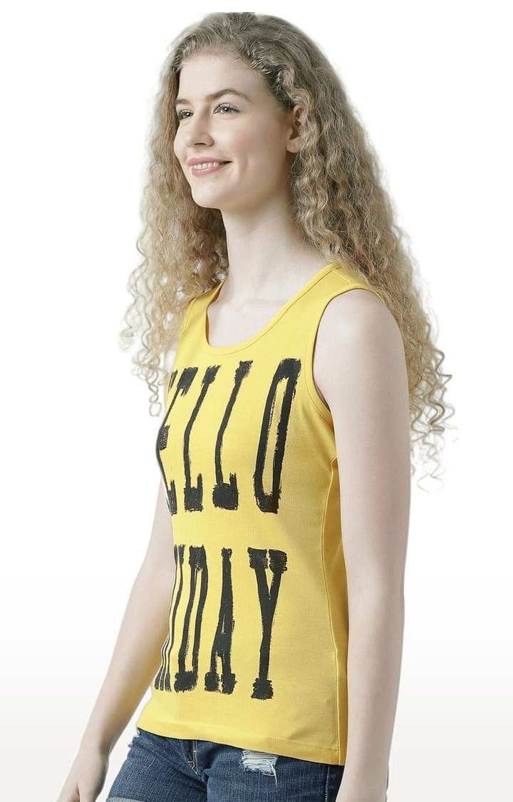 Women's Yellow Typographic Tank Top