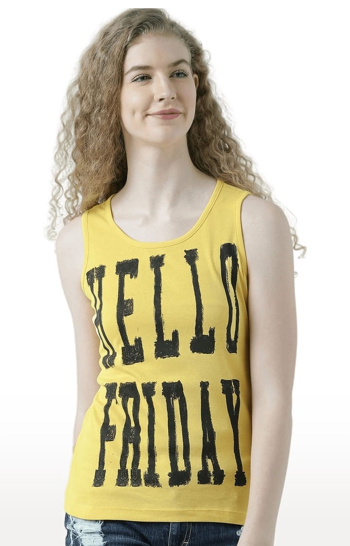 HUETRAP | Women's Yellow Typographic Tank Top