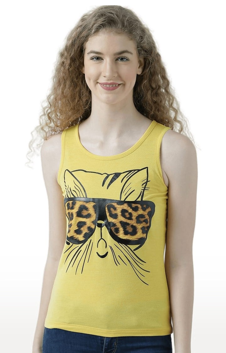 HUETRAP | Women's Yellow Printed Tank Top