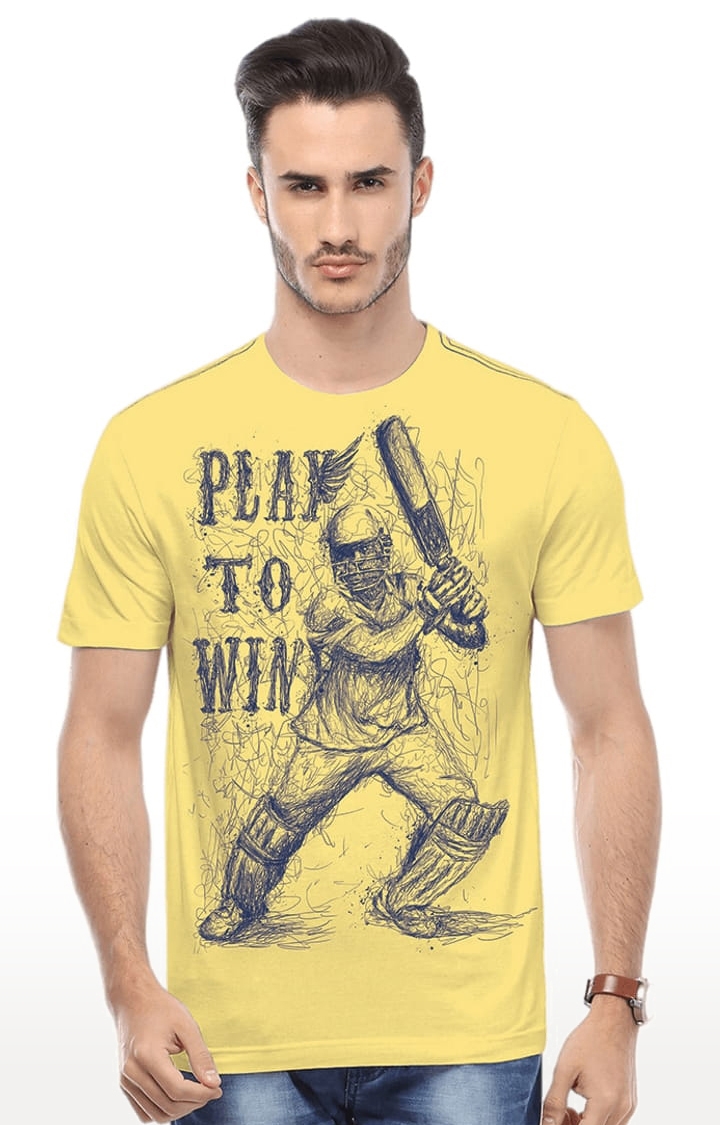 HUETRAP | Men's Yellow Cotton Printed Regular T-Shirt 0