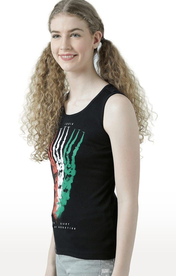 Women's Black Printed Tank Top