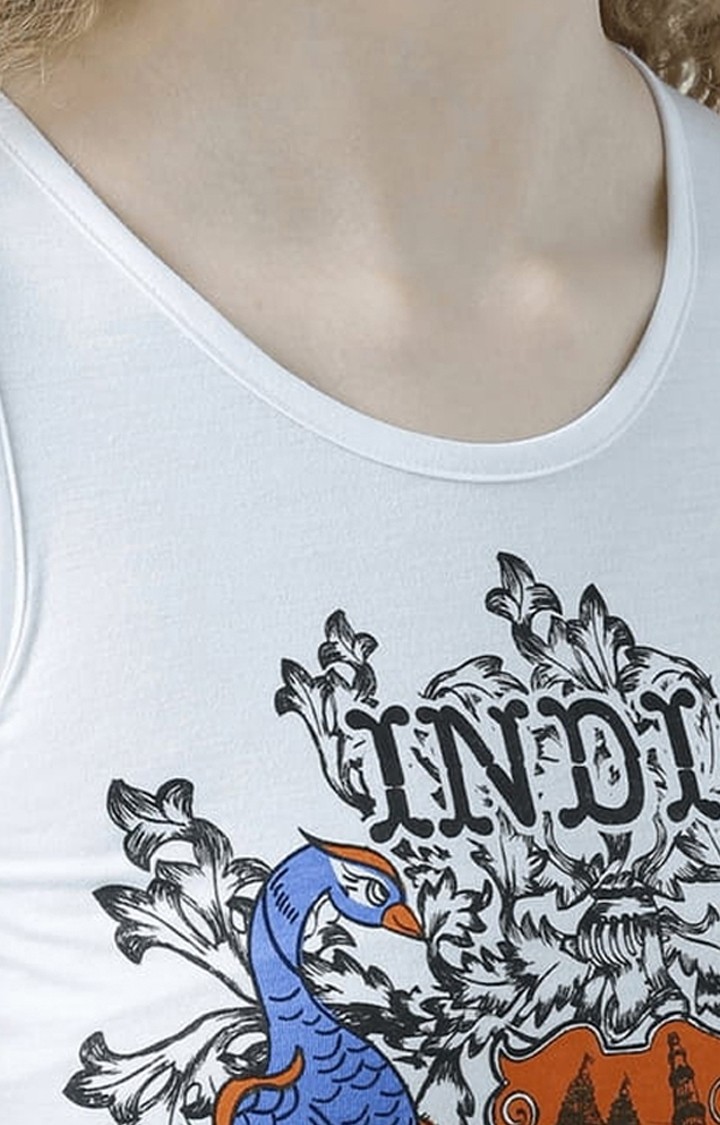 Women's White Printed Tank Top