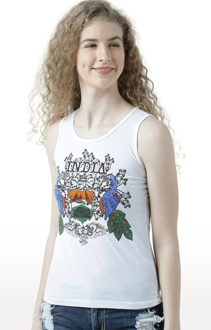HUETRAP | Women's White Printed Tank Top