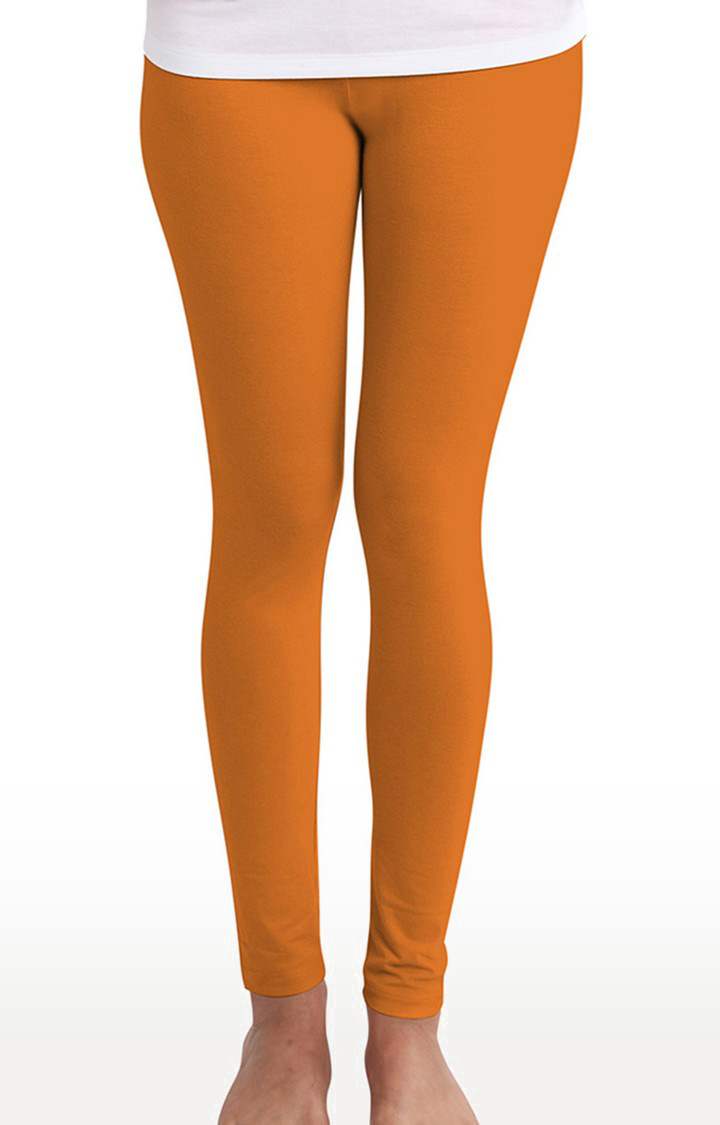 Women's Orange Cotton Solid Leggings