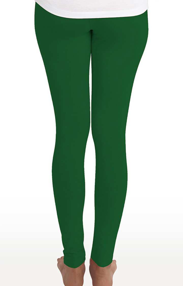Women's Green Cotton Solid Leggings