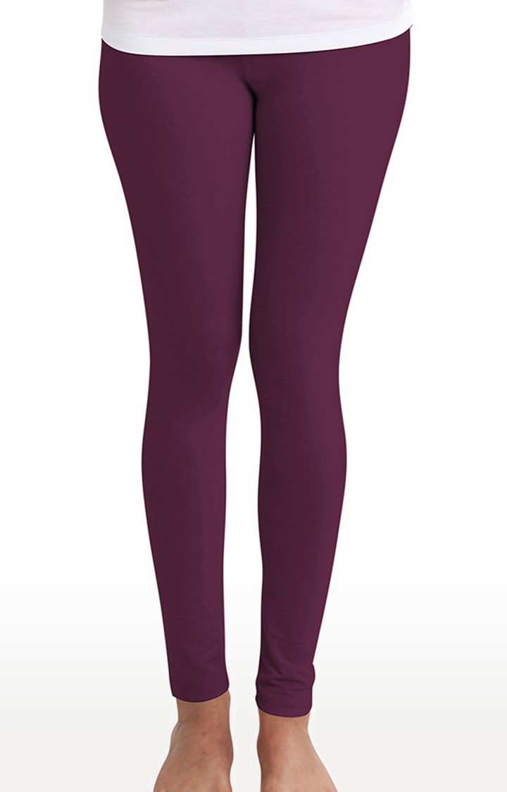 Women's Plum Cotton Solid Leggings