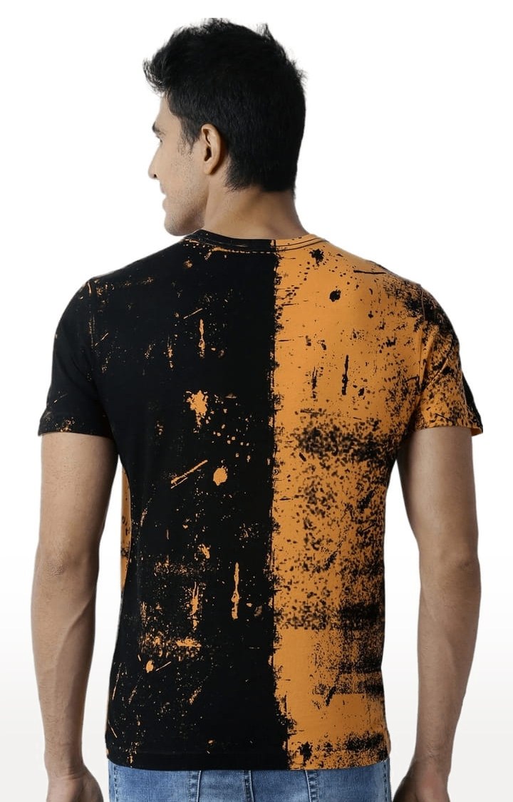 Men's Orange & Black Printed Regular T-Shirt