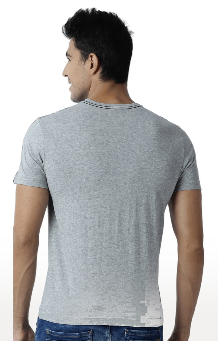 HUETRAP | Men's Grey and Purple Cotton Blend Colourblock Regular T-Shirt 3