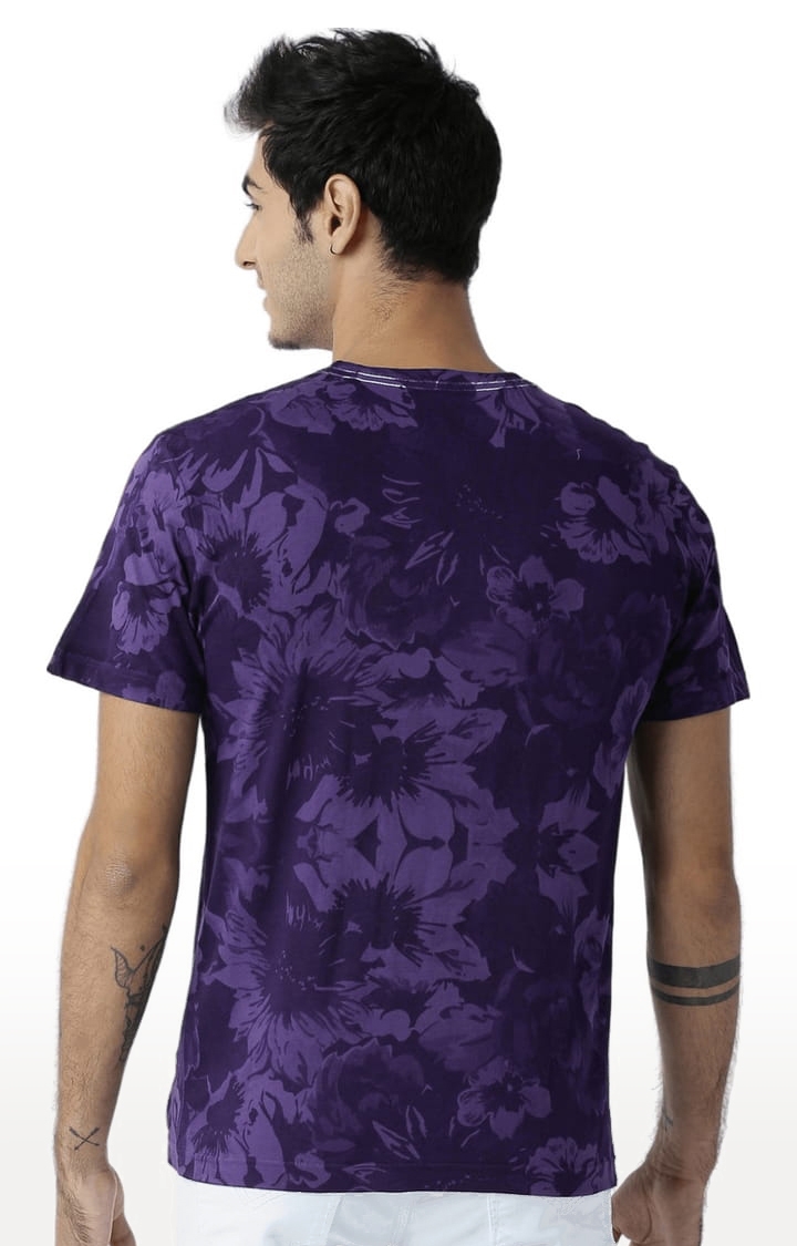 Men's Purple Floral Regular T-Shirt