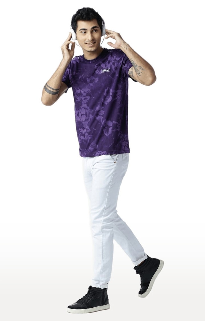 Men's Purple Floral Regular T-Shirt