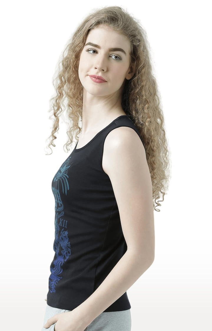 Women's Black Printed Tank Top