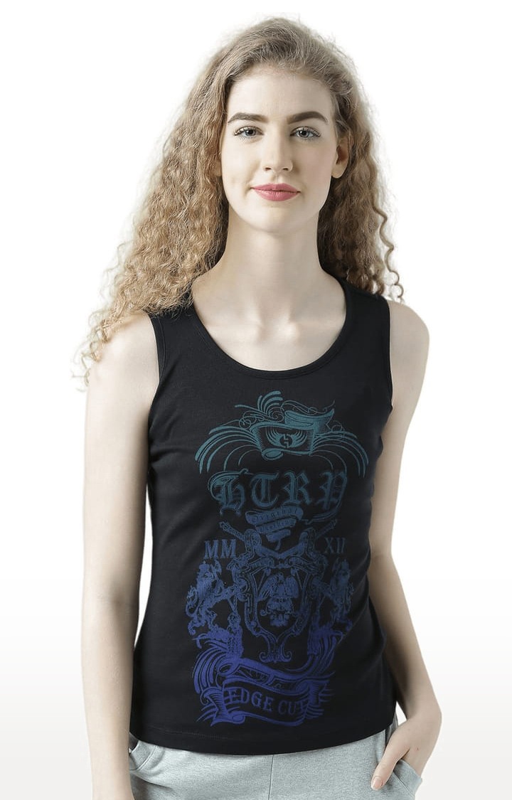 Women's Black Printed Tank Top