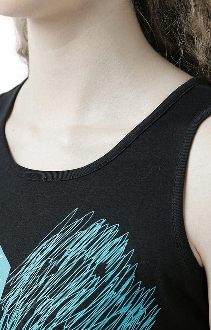 Women's Black Printed Tank Top