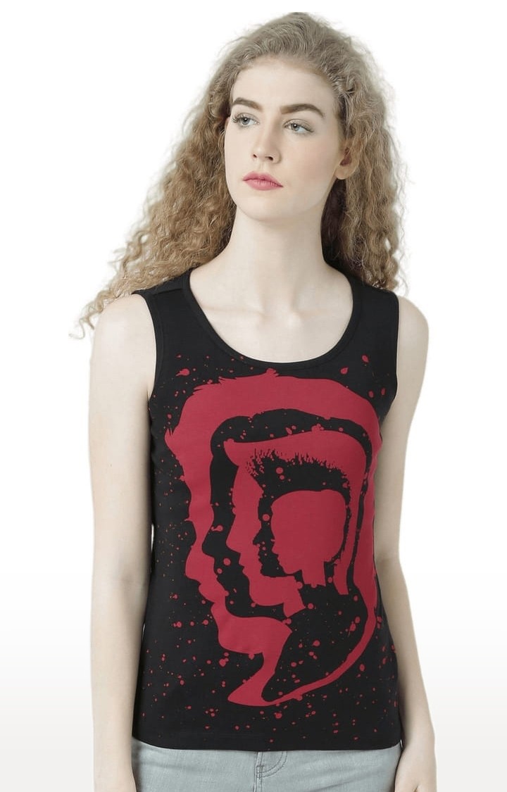 HUETRAP | Women's Black Printed Tank Top