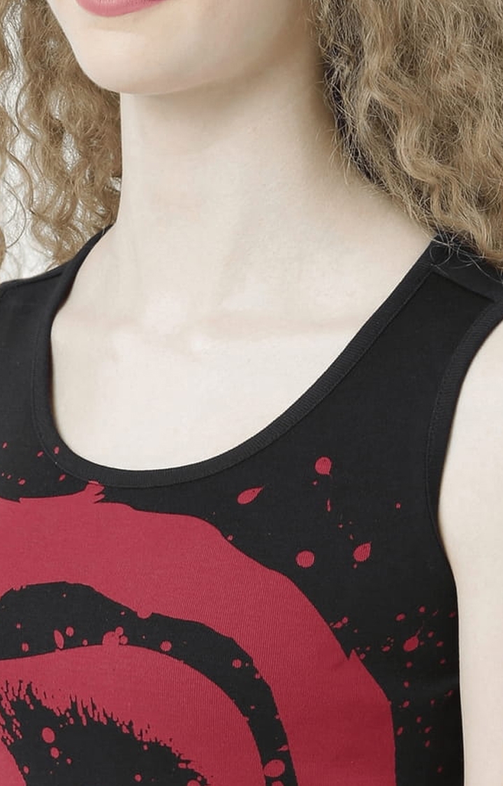 Women's Black Printed Tank Top