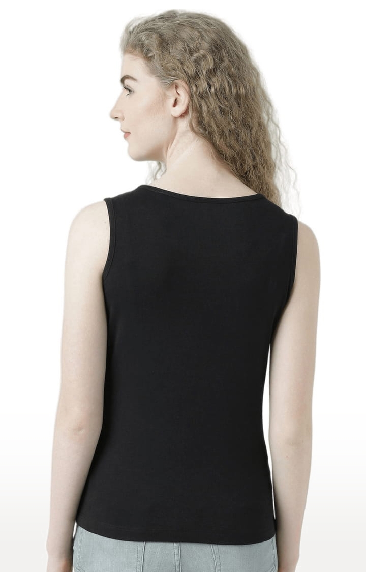 Women's Black Printed Tank Top