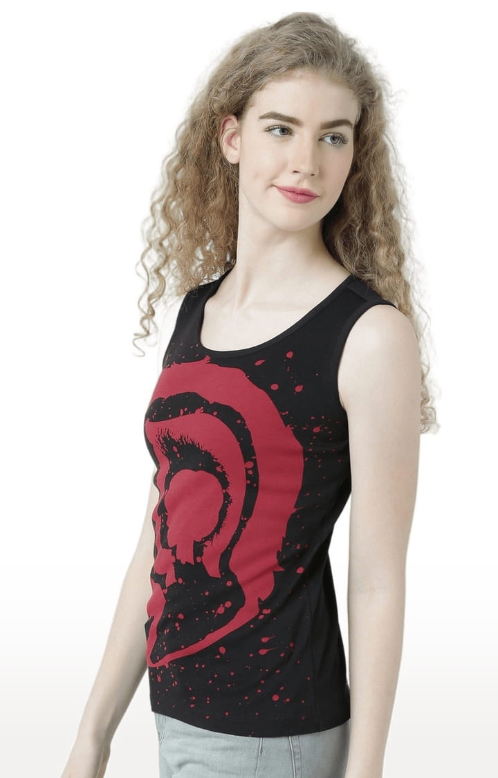 Women's Black Printed Tank Top