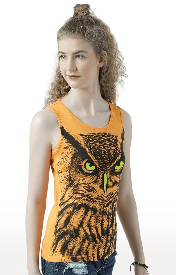 Women's Orange Printed Tank Top