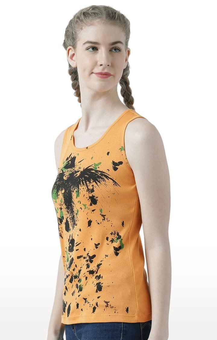 Women's Orange Printed Tank Top