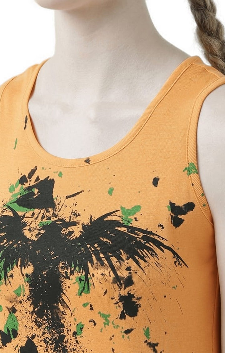Women's Orange Printed Tank Top