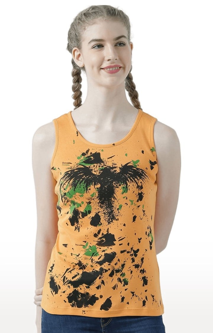 HUETRAP | Women's Orange Printed Tank Top