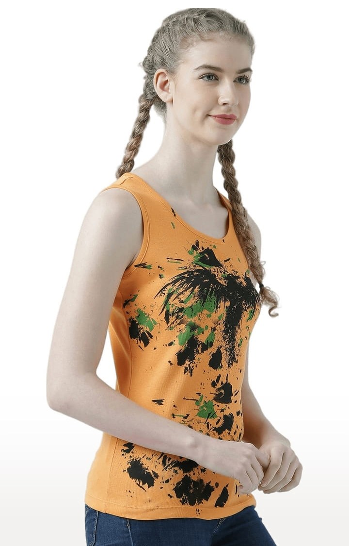 Women's Orange Printed Tank Top
