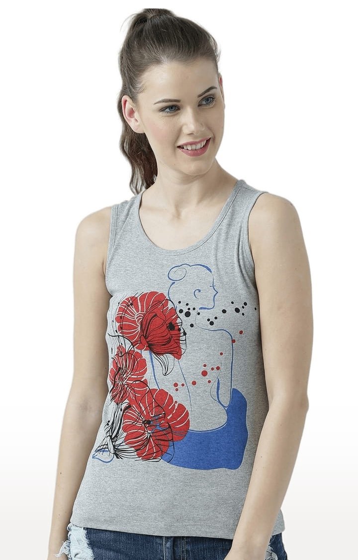 HUETRAP | Women's Grey Melange Printed Tank Top