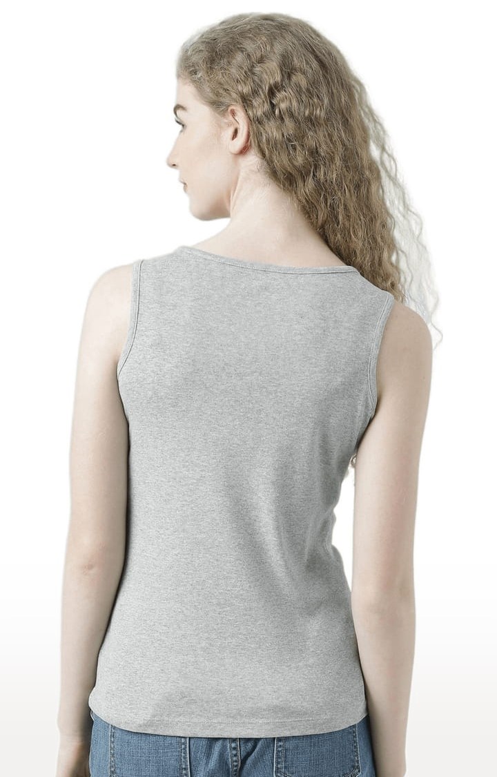 Women's Grey Melange Printed Tank Top
