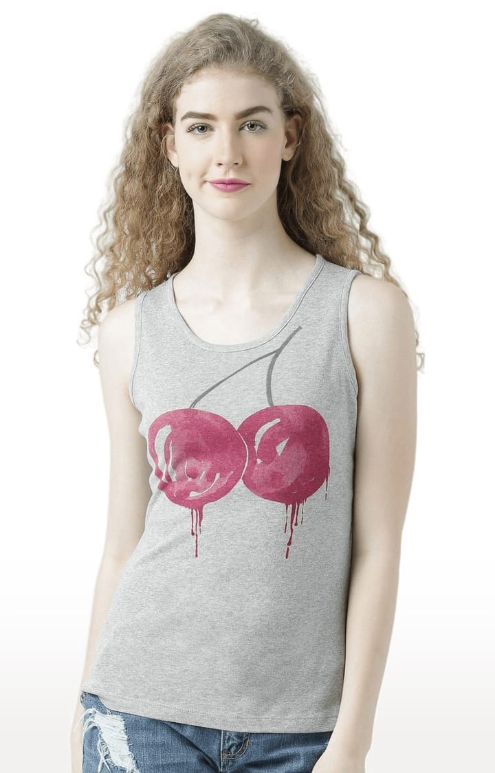 HUETRAP | Women's Grey Melange Printed Tank Top