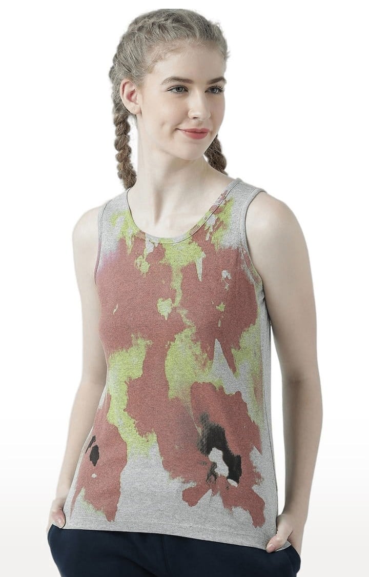 HUETRAP | Women's Grey Melange Printed Tank Top
