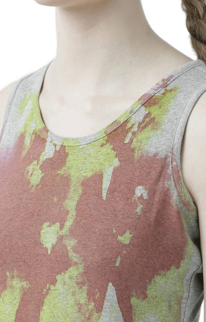 Women's Grey Melange Printed Tank Top
