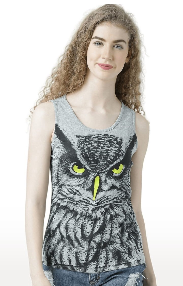 HUETRAP | Women's Grey Melange Printed Tank Top