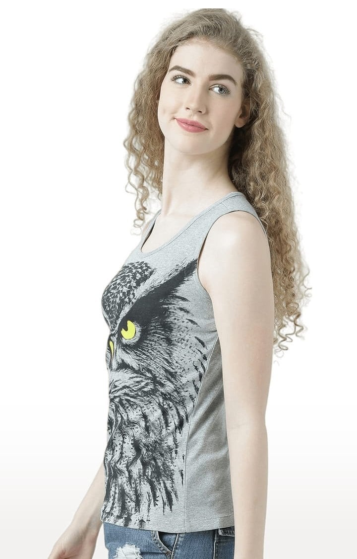 Women's Grey Melange Printed Tank Top