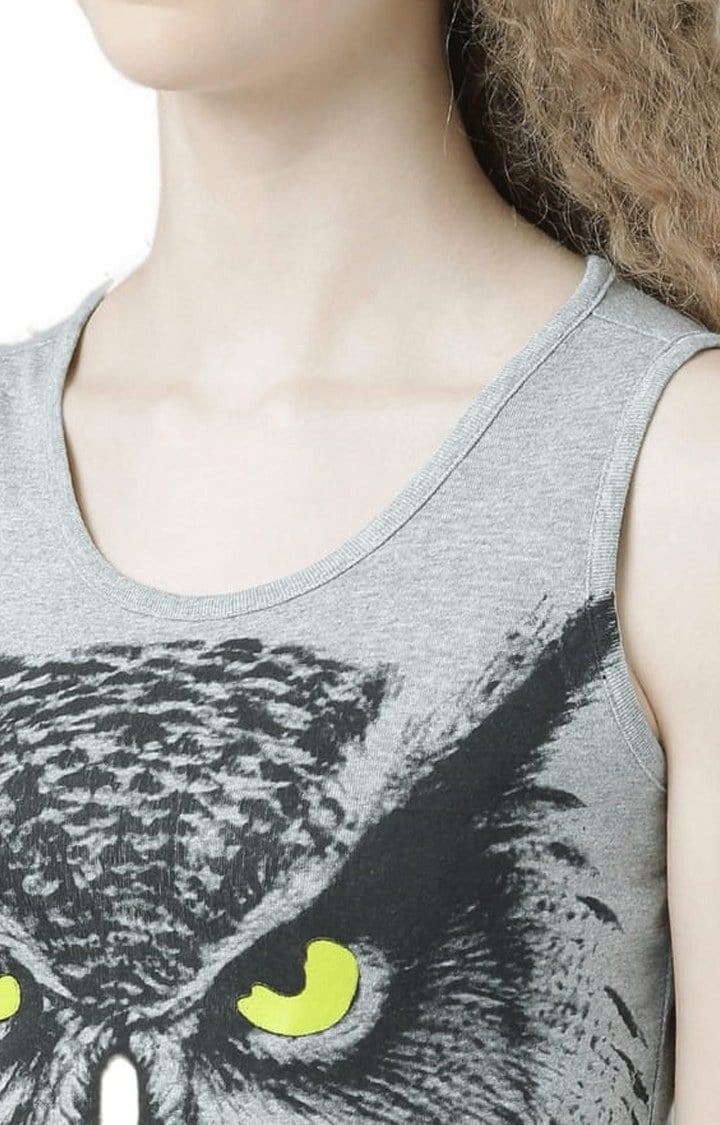 Women's Grey Melange Printed Tank Top