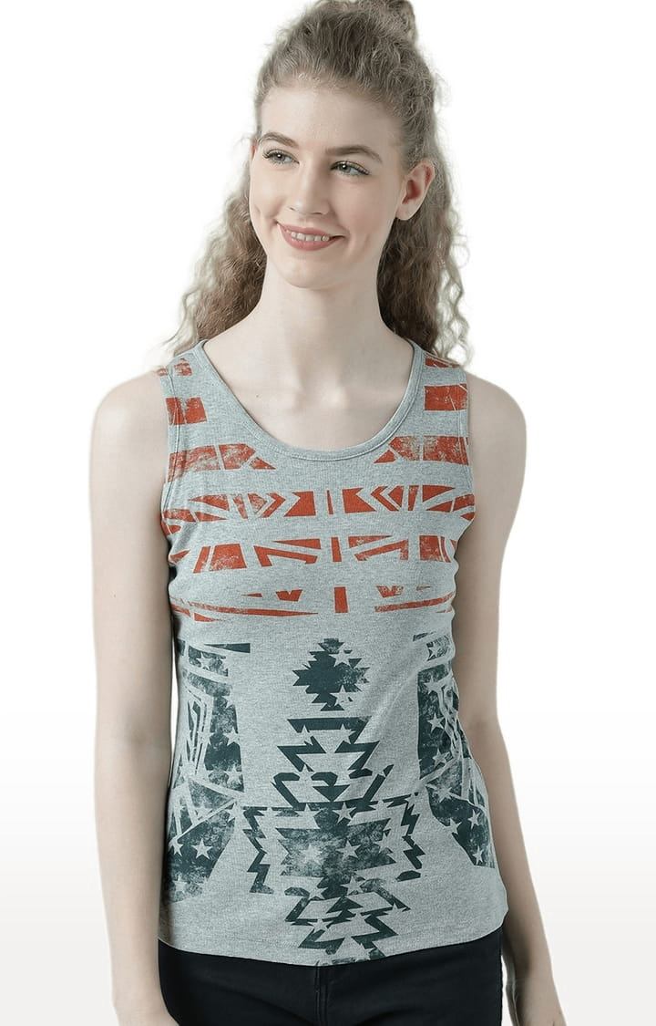HUETRAP | Women's Grey Melange Printed Tank Top