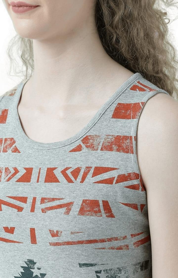 Women's Grey Melange Printed Tank Top
