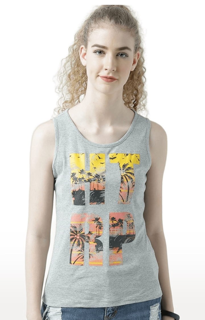 HUETRAP | Women's Grey Melange Typographic Tank Top