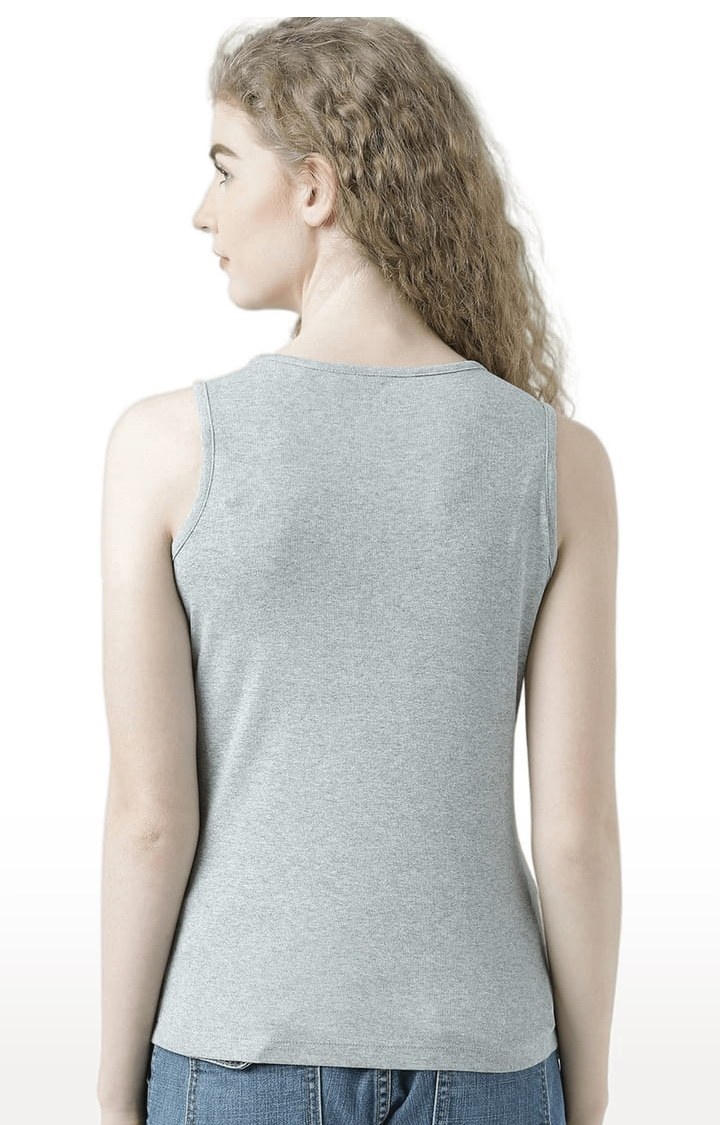 Women's Grey Melange Printed Tank Top