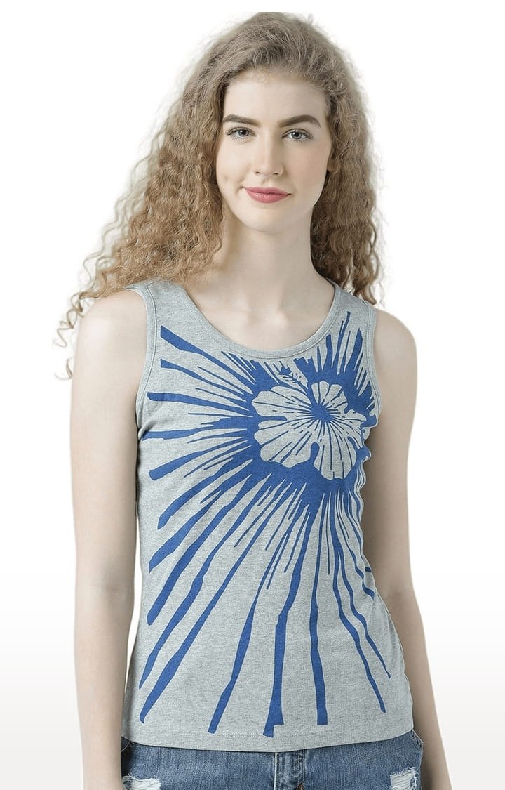 HUETRAP | Women's Grey Melange Printed Tank Top