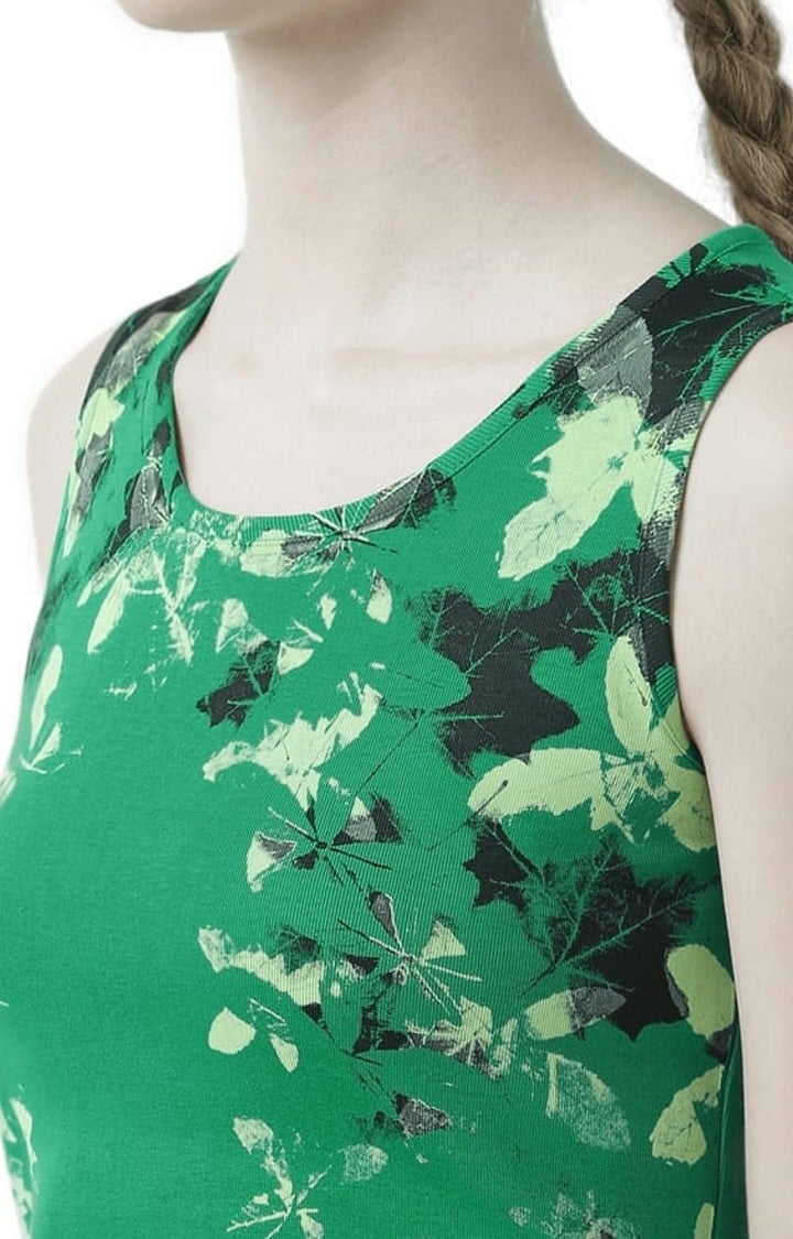 Women's Green Printed Tank Top