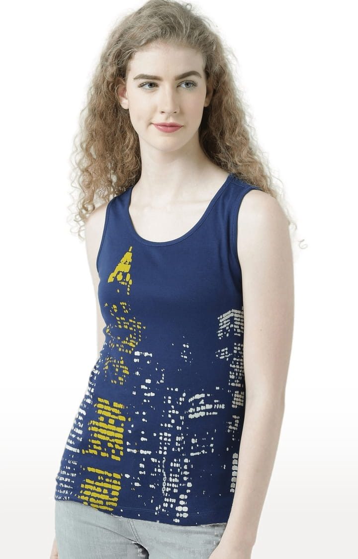 HUETRAP | Women's Navy Blue Printed Tank Top
