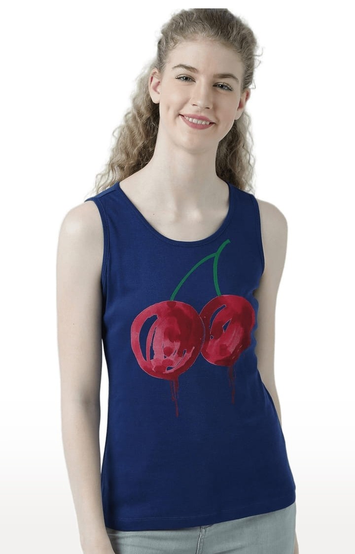 HUETRAP | Women's Navy Blue Printed Tank Top
