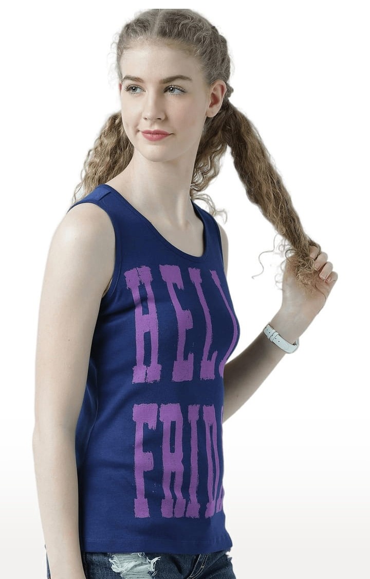 Women's Navy Blue Typographic Tank Top